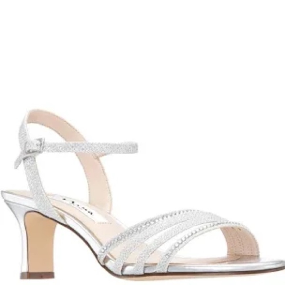Nina Nelena Silver Metallic Rhinestone Ankle Strap Dressy Sandals‎ 10M Wedding